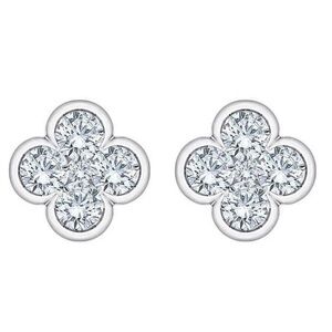 1/2Ct Diamond Bezel Clover Flower Earrings with Flat Back